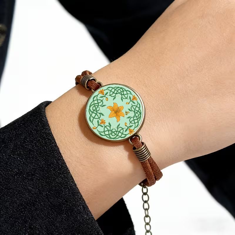 2D Flat Pattern Vintage Bangle Bracelet, Fashion Gift