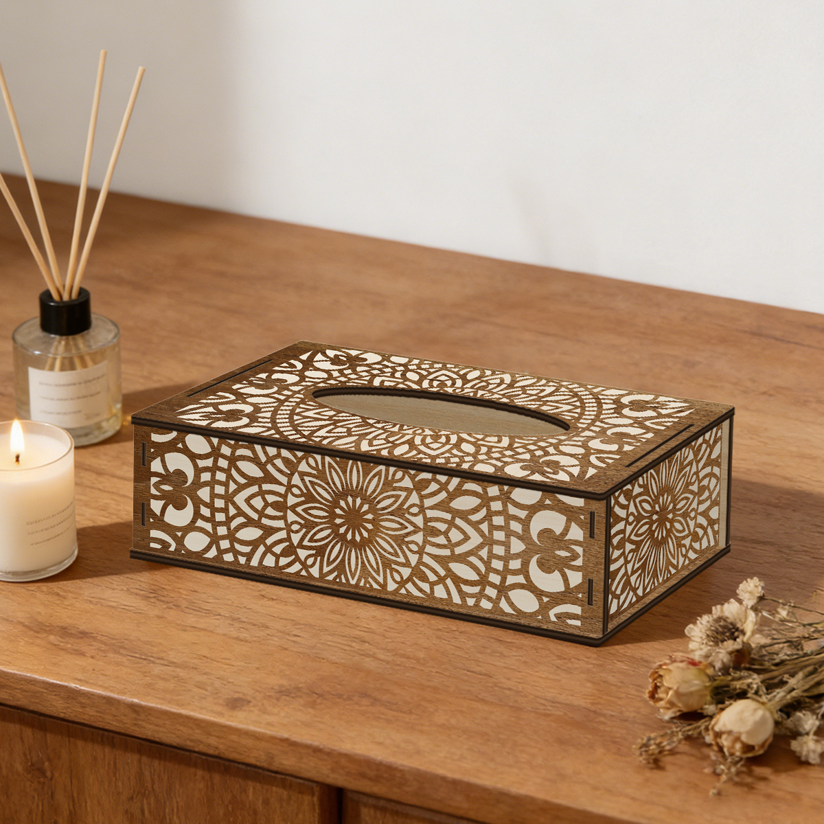 TEMU Housse de boîte à mouchoirs rustique en bois avec couvercle de style ferme - grain de bois adapté à , s' à la plupart des porte-rouleaux de