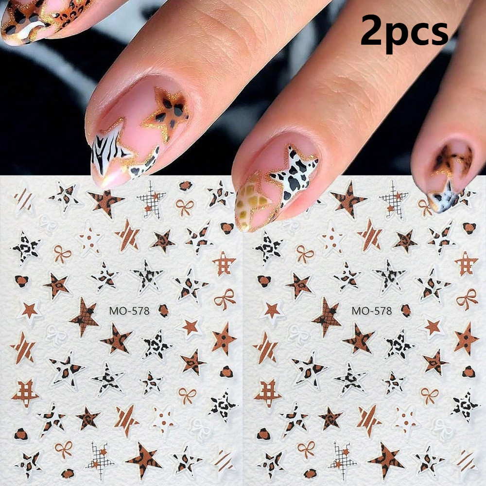 2pcs Self-adhesive Leopard Print Nail Stickers Suitable For - & Bow Accent Self-adhesive Decals, Y2k Animal Nail Art, Plastic Temporary Nails For Parties, Weddings, Daily Wear (no Removal)