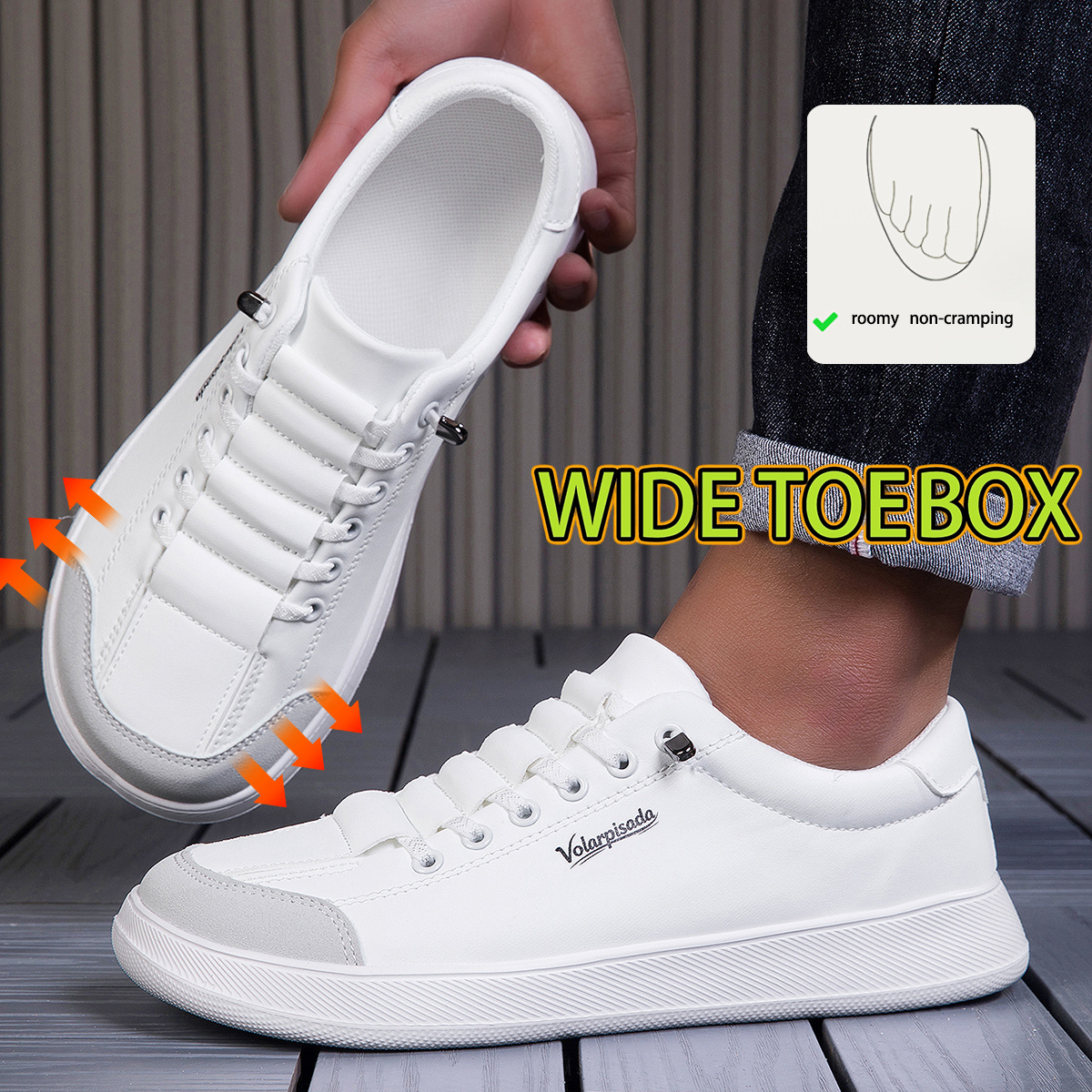 Image of Men's Wide Fit Slip-on Shoes, Breathable Upper, Easy , Toe Box, Cushioned Flat Sole, Non-slip Wear-resistant Outsole, Suitable For Wide Feet, & , , Casual Wear & , Versatile