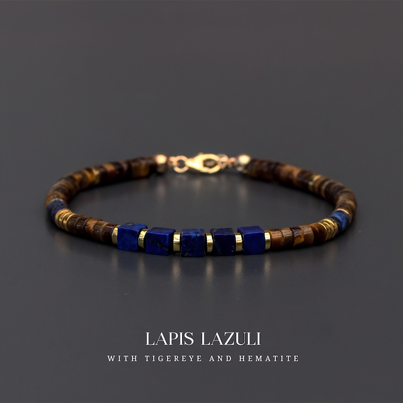 TEMU Bracelet pour homme en cubes - et perles rondes d'œil de tigre, représentant , la et l'honnêteté. Idéal pour les événements sociaux, les