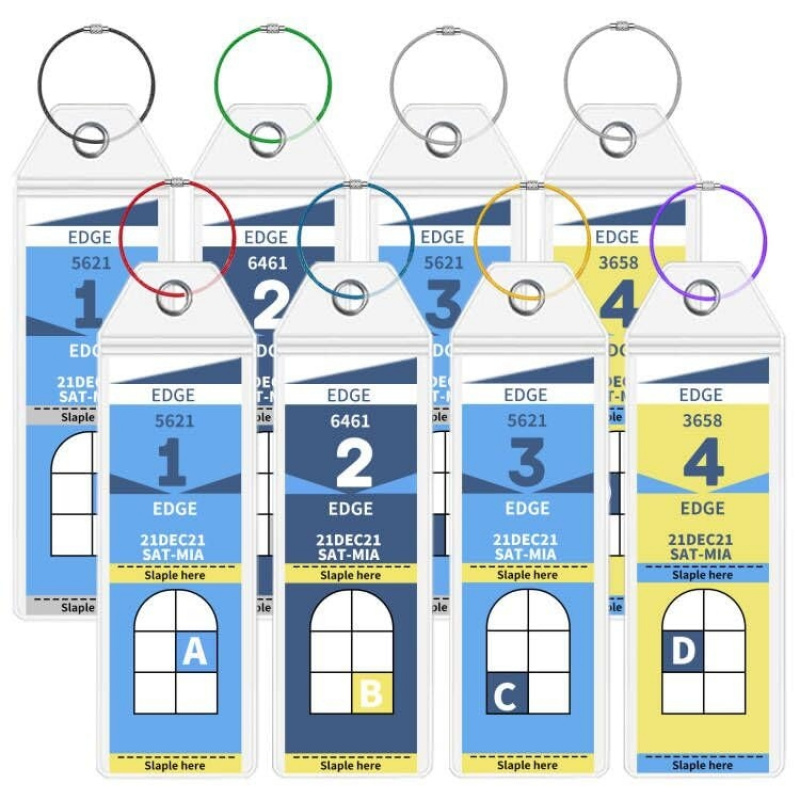 TEMU Porte-étiquettes de bagage , 4/6/8 pièces, étiquette de bagage de croisière transparente à fermeture éclair avec boucles en acier, compatible