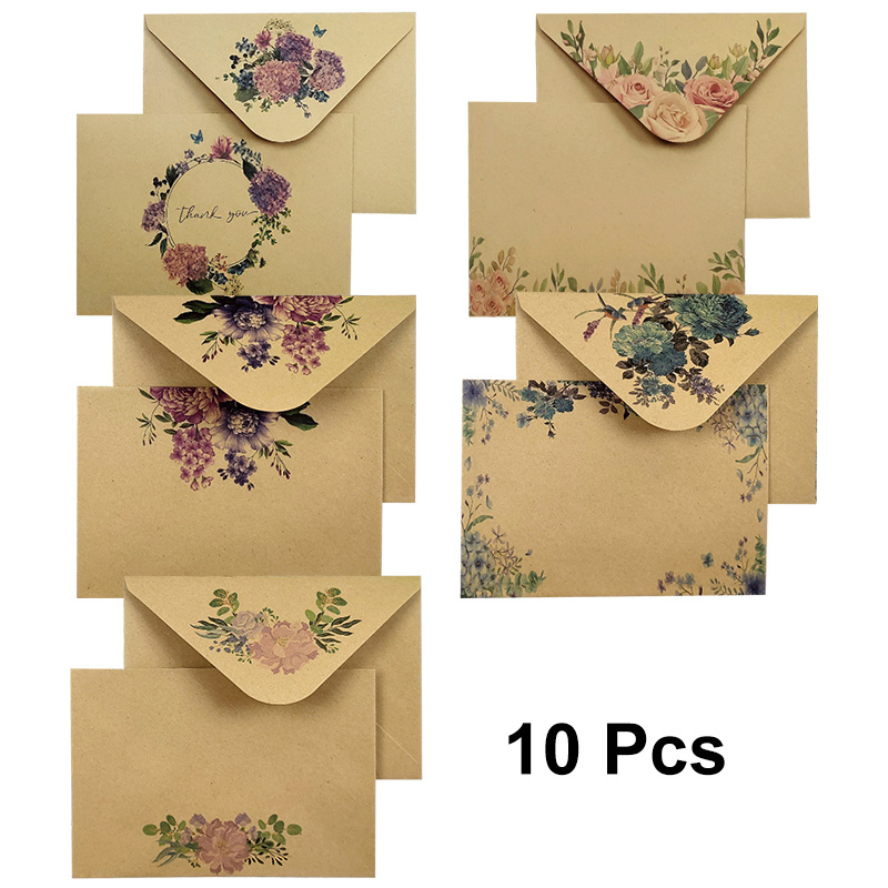 E-shop 10 Vintage Blumenmuster Kraftpapier-Umschläge – Elegante Vintage Kraftpapier-Blumenumschläge, für Grußkarten Einladungen. Das klassische Design