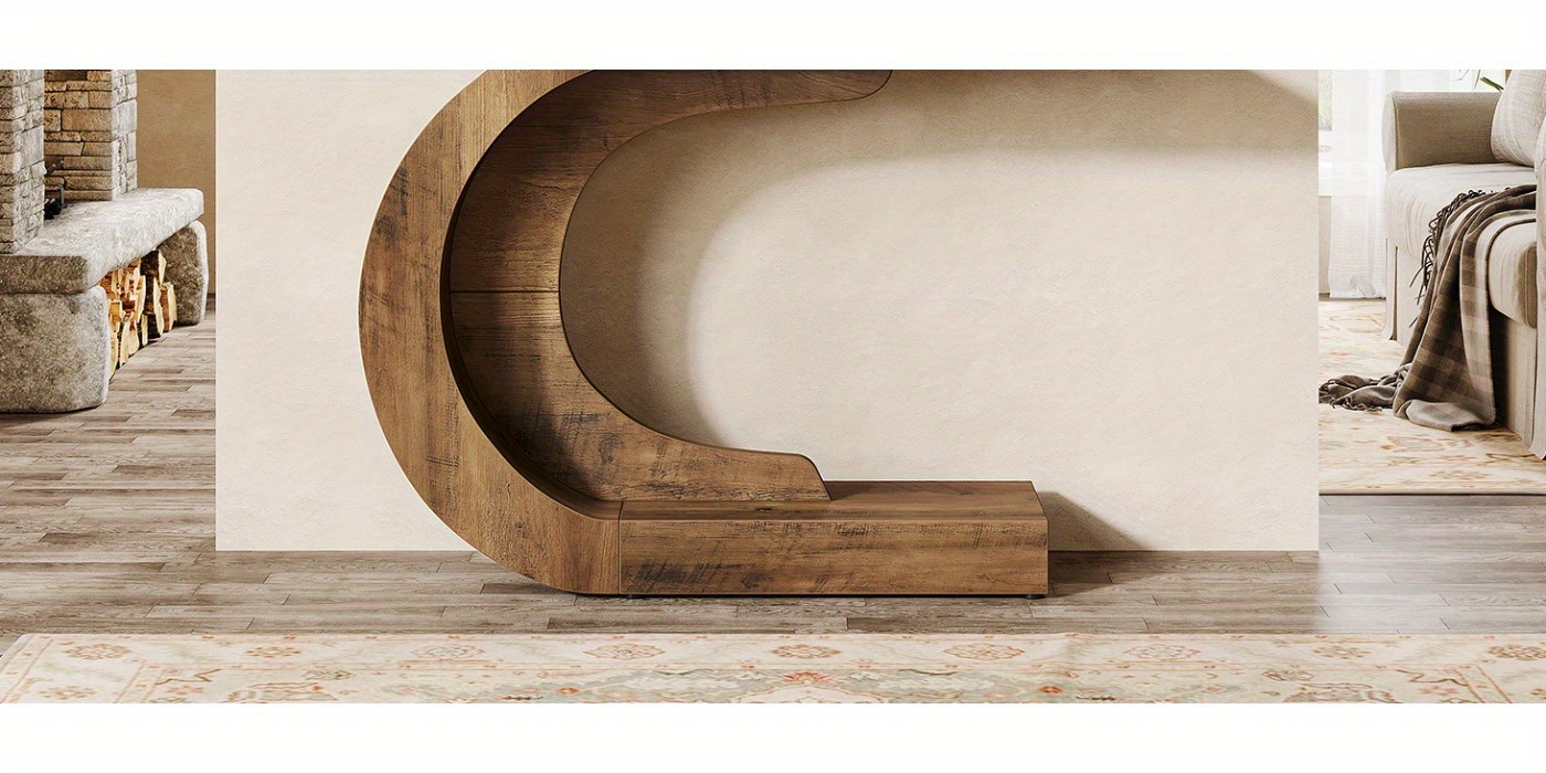 Modern Entryway Table - Extra Long 109.98cm Console Table for Living Room, Hallway, Foyer - Space-Saving C-Shaped Leg Design, Easy Assembly, Brown Finish - Sturdy Hardwood-like Construction for Narrow Hallways & Large Spaces