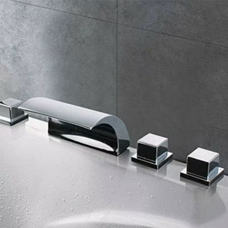 5 hole bath tap with hand shower waterfall bathtub faucet single lever shower hose for bathroom shower set tap bathtub shower mixer 0