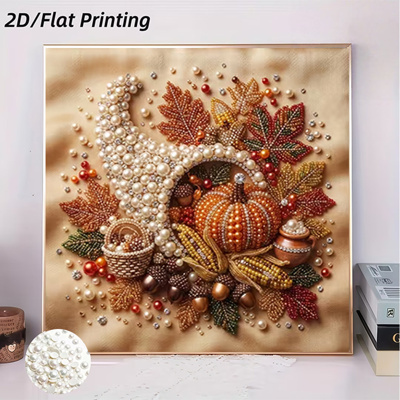 TEMU Diamond Painting - Painting, Harvest Theme (pumpkin, Corn, , Antler Design), Frameless. This Pearl Painting Set Features Unique Acrylic Pearl