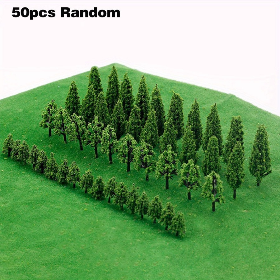 50pcs Train Model Scenery Fake Trees Miniature Statues, 2-6cm/0.79-2.36 Inch Shrub Model 3d Trees, For Crafts And Building Models, Artificial Tree Models Home Decor (random Styles)