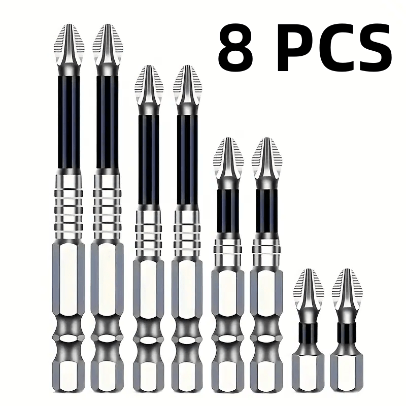 TEMU New 8pcs Heavy-duty Magnetic Screwdriver Bit Set, Featuring Non-slip Magnetic Heads - Strong Magnetic , High Hardness, High Torque,