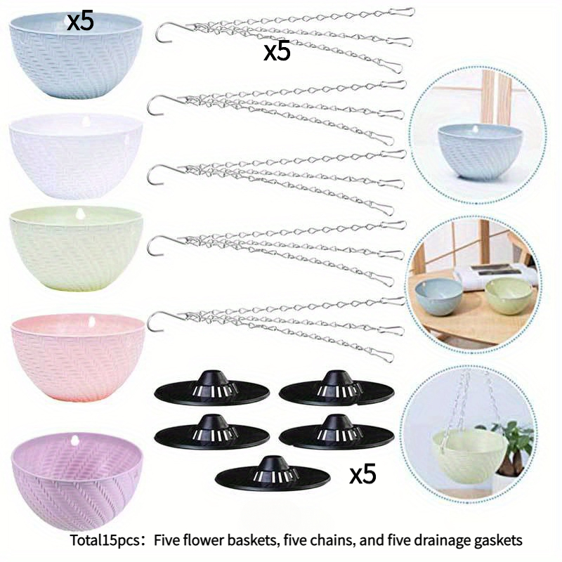 TEMU 5pcs Hanging Planter Set, Suitable For Indoor And Outdoor Use As Hanging Plant Pots. Ideal For Home Flower Cultivation And Gardening Tools, And