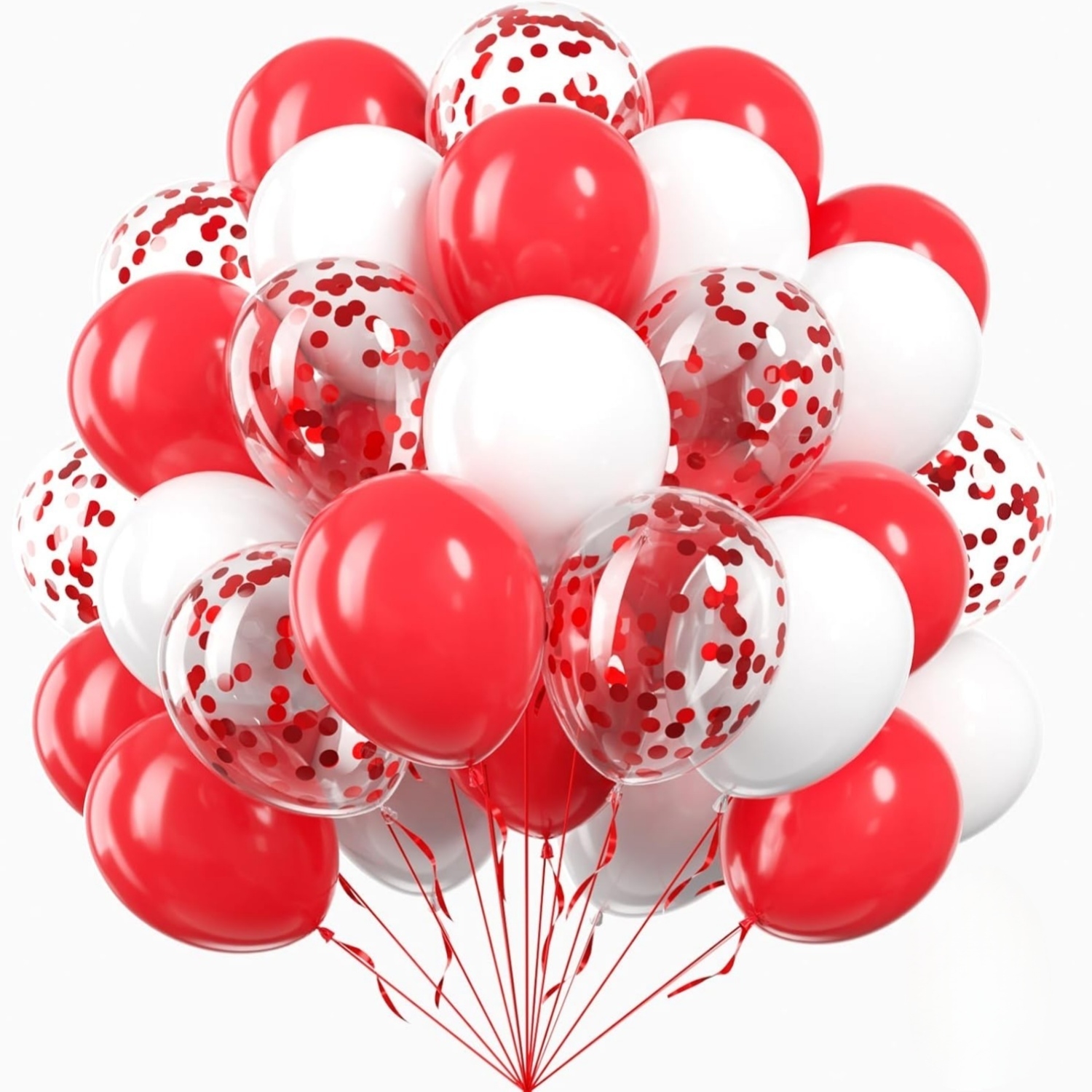 25pcs Red And White Balloons 10/12inch With White Red Confetti Balloons For Wedding Engagement Christmas Valentine's Day Birthday Party Decorations, For Halloween