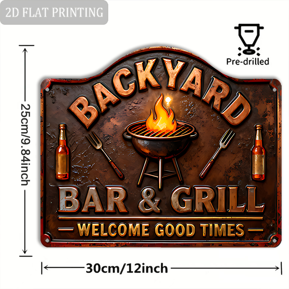 Image of 2d Flat, [2d Flat] [jit], 1pc, 2d Flat, Vintage Metal Aluminum Sign (9.8''x12''), English And Grill Quote Plaque, Ideal For Patio Bbq Area Outdoor Party Wall, Wall Art Decor, 2d Flat