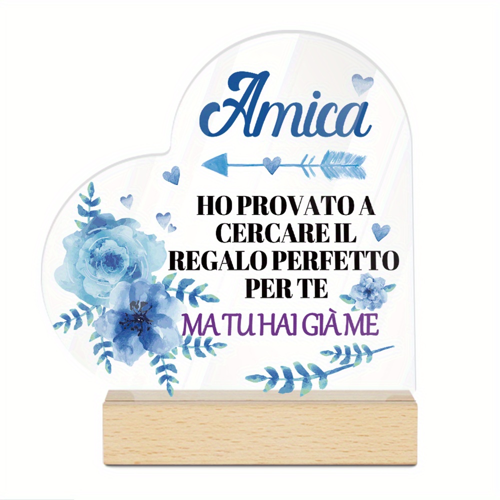 TEMU Piatto 2D, 1 pz Insegna Acrilica Italiana a Forma di Cuore, Decorazione da Scrivania "Amica", Decorazione Versatile per Soggiorno e , per e ,