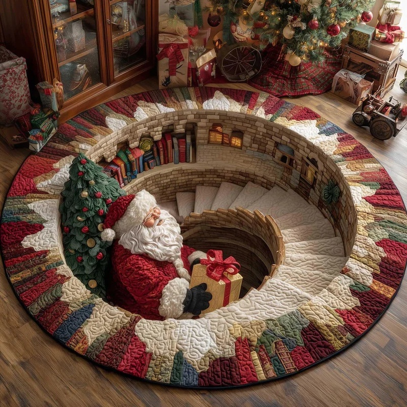 TEMU 1pc-2d Round Christmas Printed Carpet, Bohemian Retro European Geometric Floral And Animal Patterns, Decoration Floor Mats, Living Room Bedroom