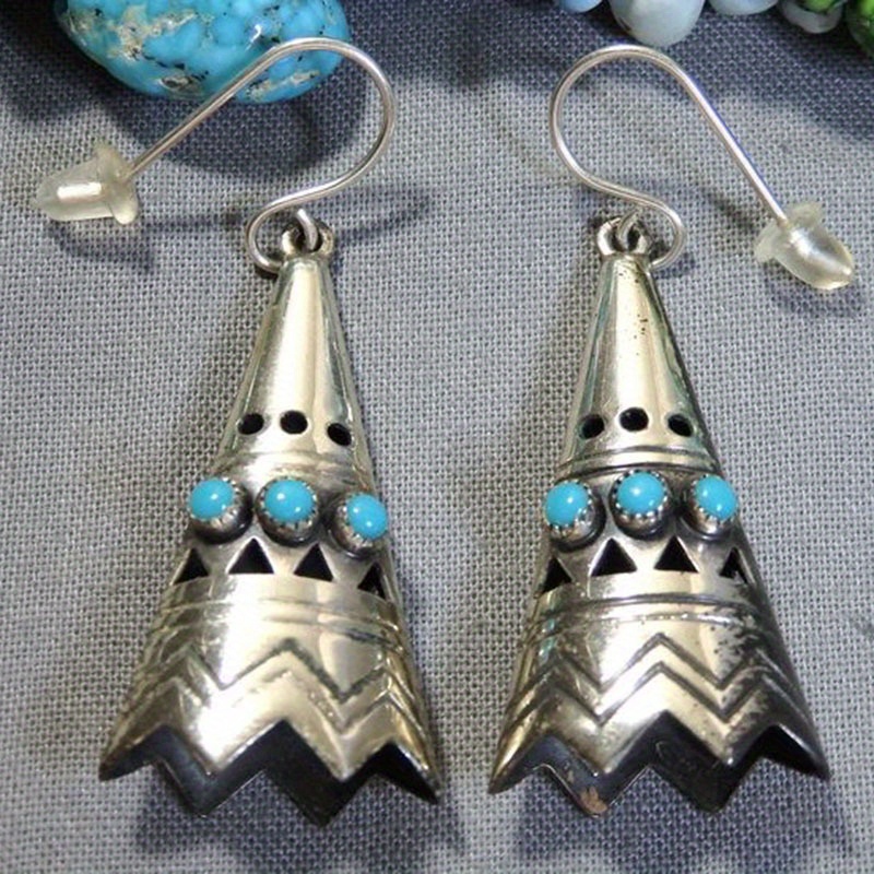 TEMU 2pcs Fashion Creative Geometric Turquoise Elegant Earrings Earrings For Women And Men Gifts For Relatives And Lovers Christmas Valentine's Day