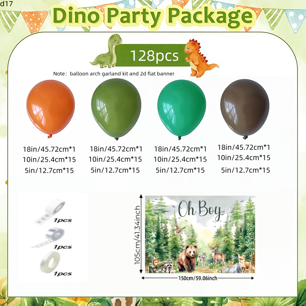TEMU Kit de 128 pièces pour fête dinosaure : guirlande d' de ballons et bannière plate 2D pour fête d'anniversaire d'enfant de 3 à 8 ans, thème
