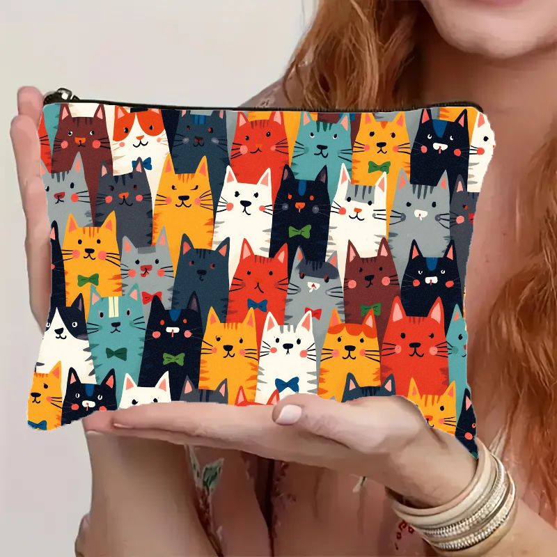 TEMU Lightweight And Durable Makeup Bag Featuring A Colorful 2d Cartoon , Equipped With A Zipper Closure. This Portable Cosmetic Organizer Is Perfect
