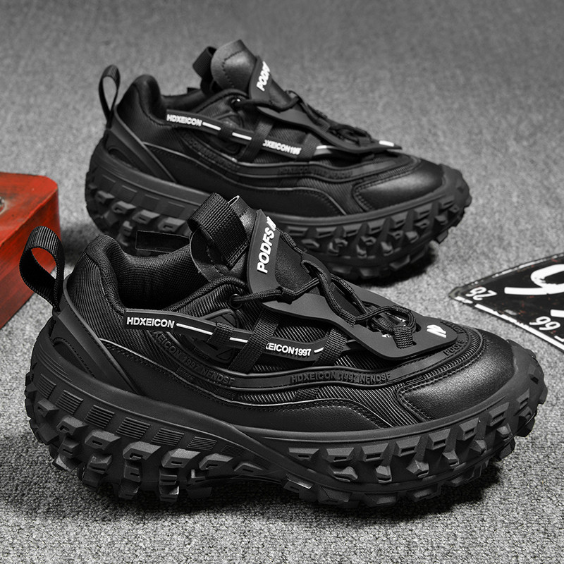 Dark Style Casual Shoes, Tire Tread Sole Height-Increasing Shoes, Street Cool All-Match Outdoor Sports Shoes