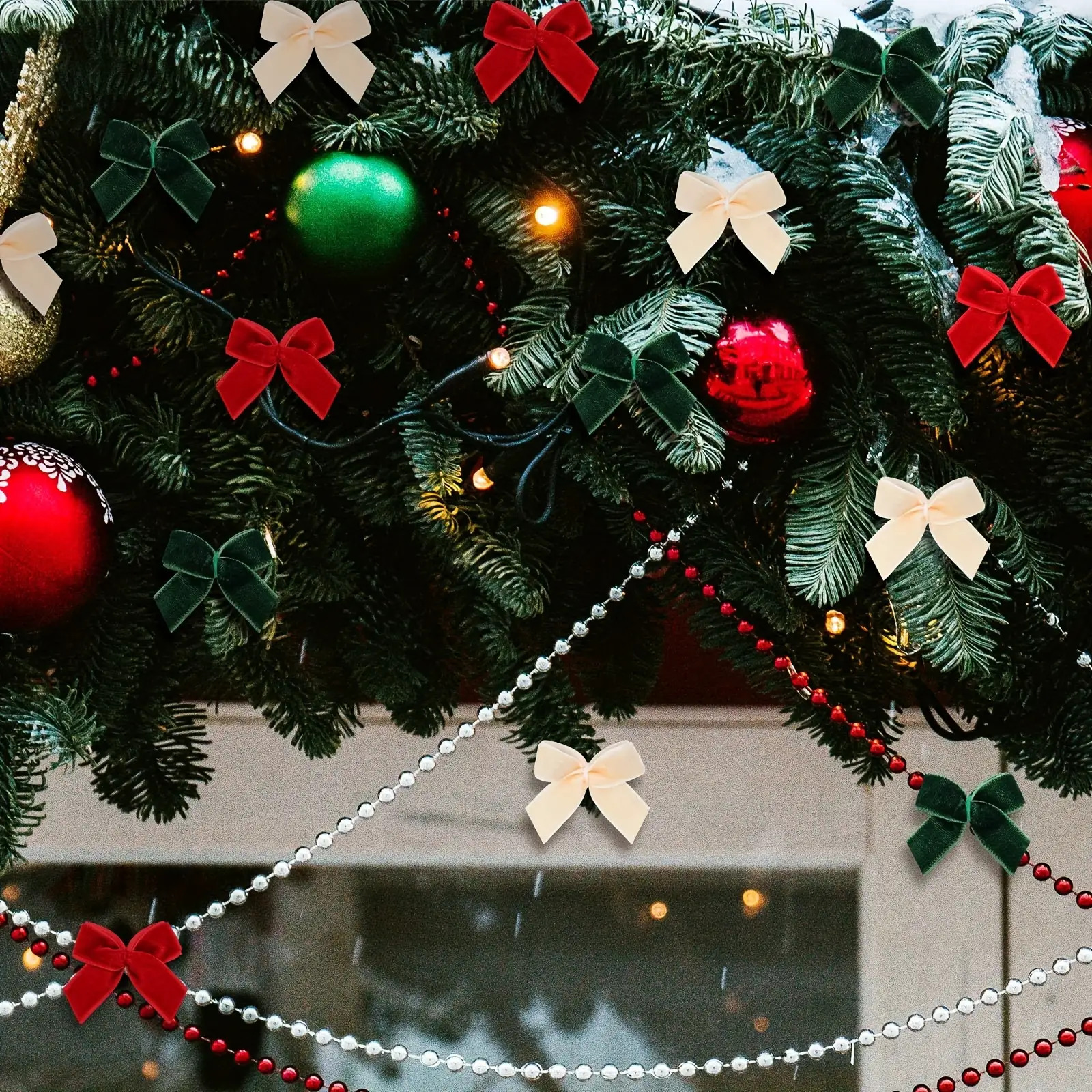 mini weihnachts samt schleifen rot grün beige drei farben