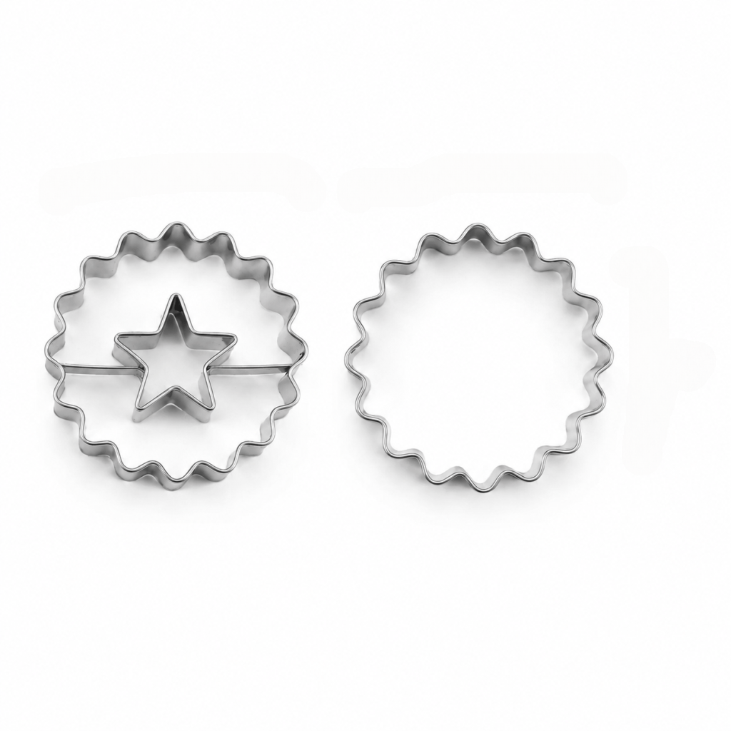 TEMU 2pcs Set Starry Sky Wave Double-layer Jam-filled Cookie Mold, 430 Stainless Steel, Includes Star-shaped Inner Mold And Hollow Wave Outer Mold