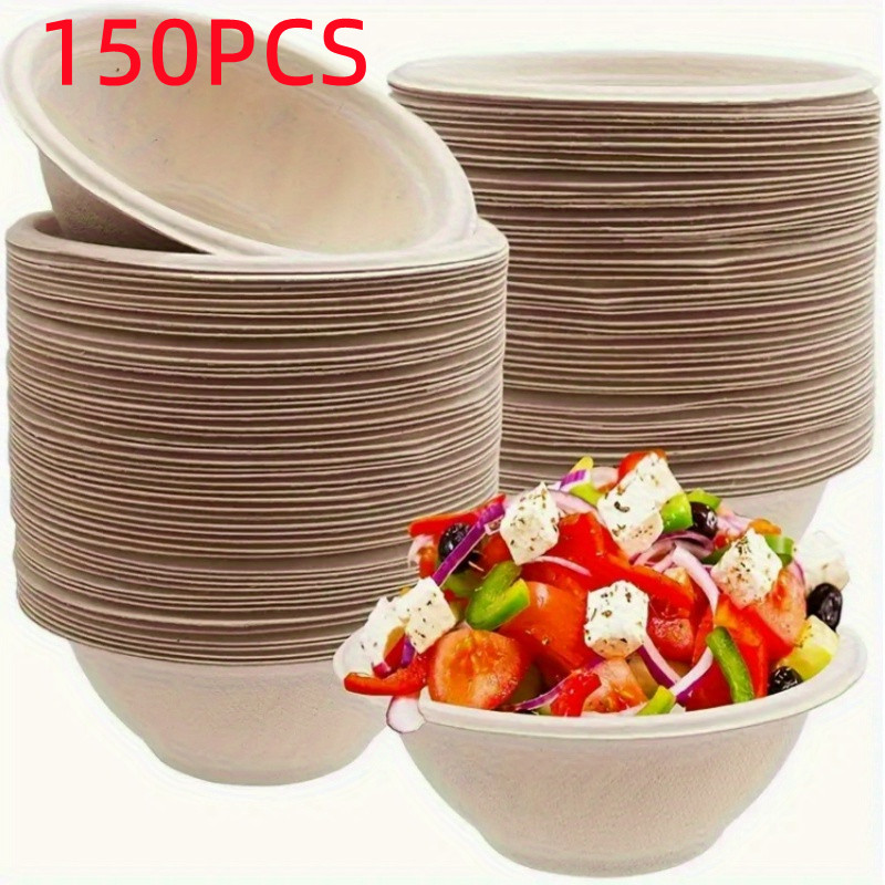 Temu – TEMU 150pcs Disposable Paper Bowls, Leakproof Paper Dish Soup Ice Cream Salad Bowls Party Supplies, Disposable Natural Bowls Soup Bowls, Heat