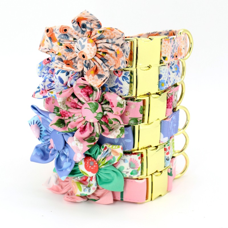 Customizable Floral Print Dog Collar and Leash Set