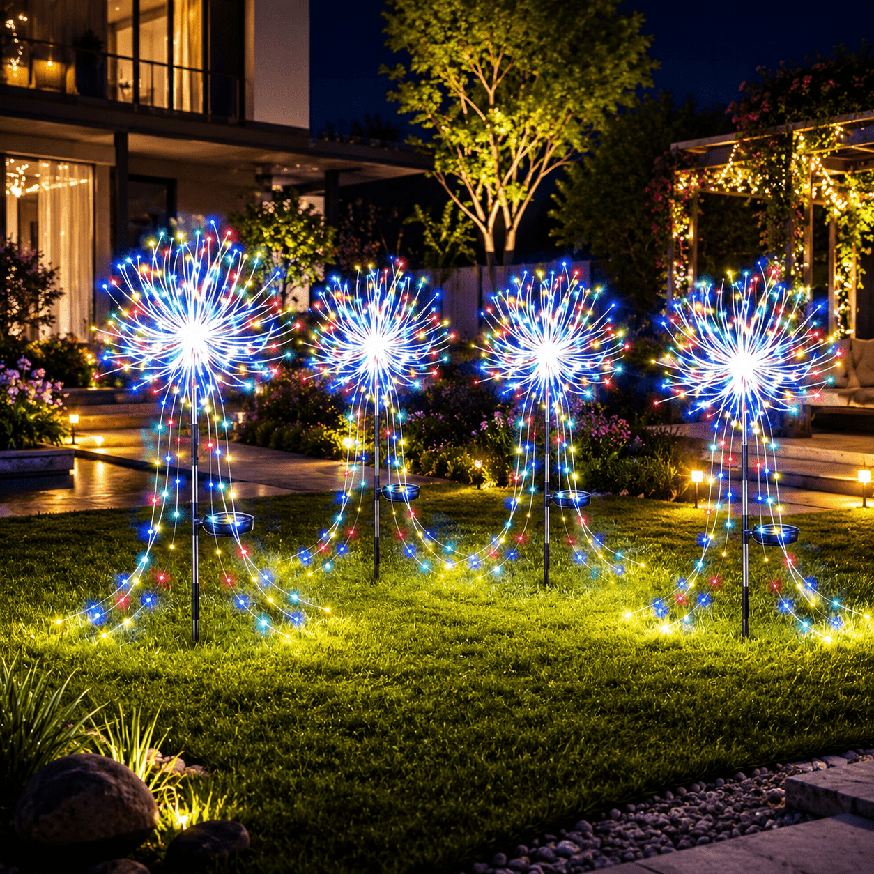TEMU Solar Outdoor Fireworks Lights, Ground Inserted Jellyfish Lights, Fairy String Lights, Holiday Display Lights, And Dustproof Courtyard Guide