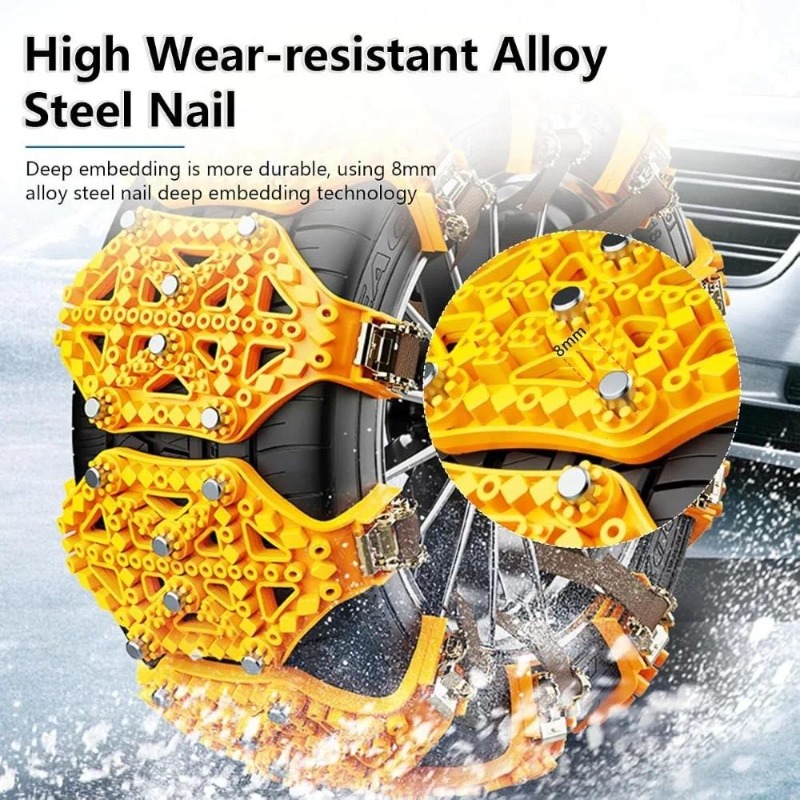 Image of 8pcs Emergency Tire Traction Chains, Tpu Snow Chains With Steel Studs, Fits 165-255mm Tire Width, For Sedan, Suv, Mpv, Icy And Snowy Safety