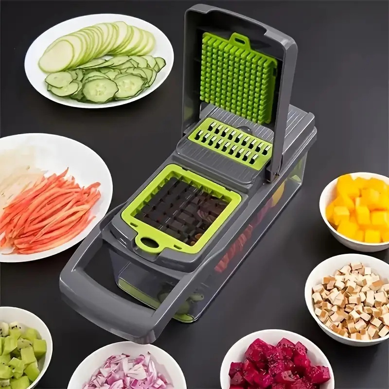 1pc   16 in 1 multifunctional vegetable chopper professional onion dicer with food processor attachment kitchen cutter with container food contact safe details 2