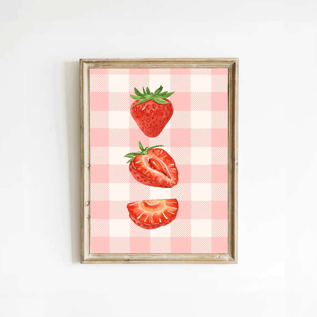 TEMU 2d Flat, 2d Flat, 1pc 2d Flat Prints Strawberry Fruit Art Posters Watercolor Style Wall Decoration Unframed Canvas Printing Home Decoration