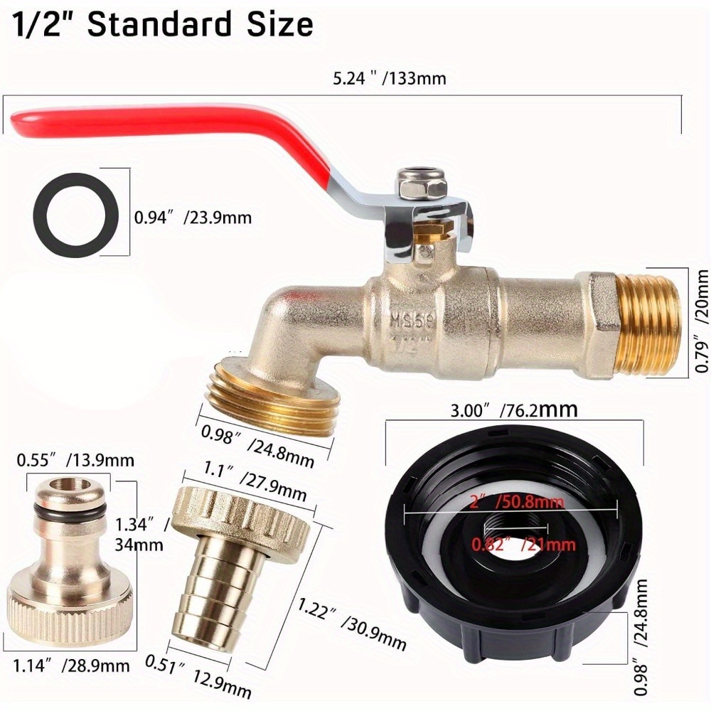Ibc Container Tap With Coarse Thread Tote Valve, 1000l Ibc Tank Adapter For Garden Hose Connection, Replacement For Ibc Rainwater Tanks