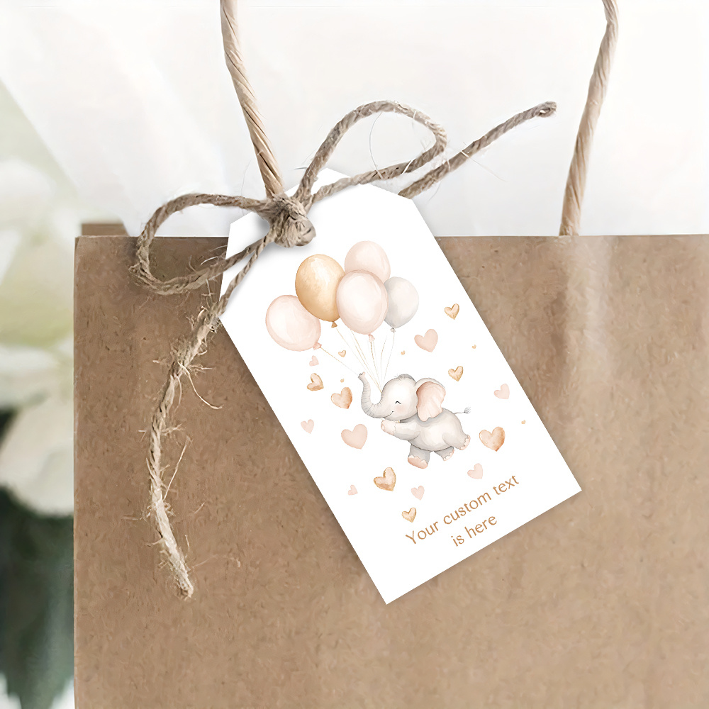 TEMU 48pcs/96pcs Gift Tags With Twine - Custom Text & Elephant/balloon Patterns Suitable For Showers, Weddings, Birthdays, Favors - Paper Tags With