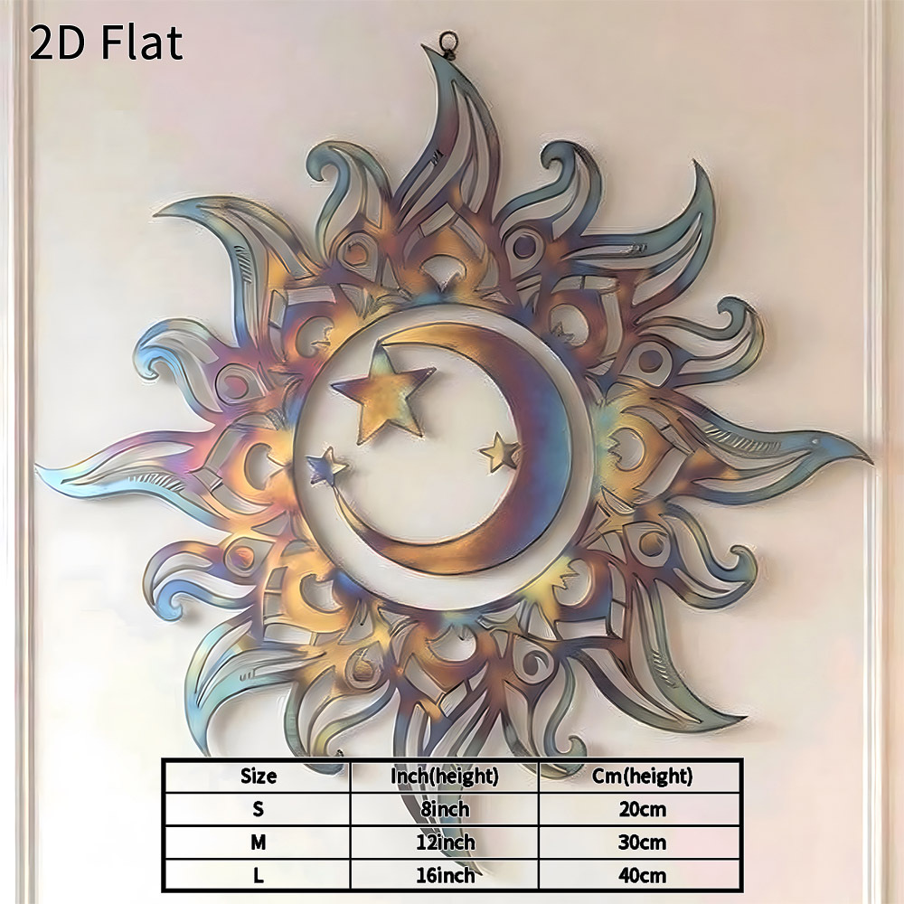 TEMU 1pc Sun And Moon Metal Wall Celestial Decor Durable Waterproof Wall Sign For Room Bedroom Patio Garden Gift For Housewarming Wedding Anniversary
