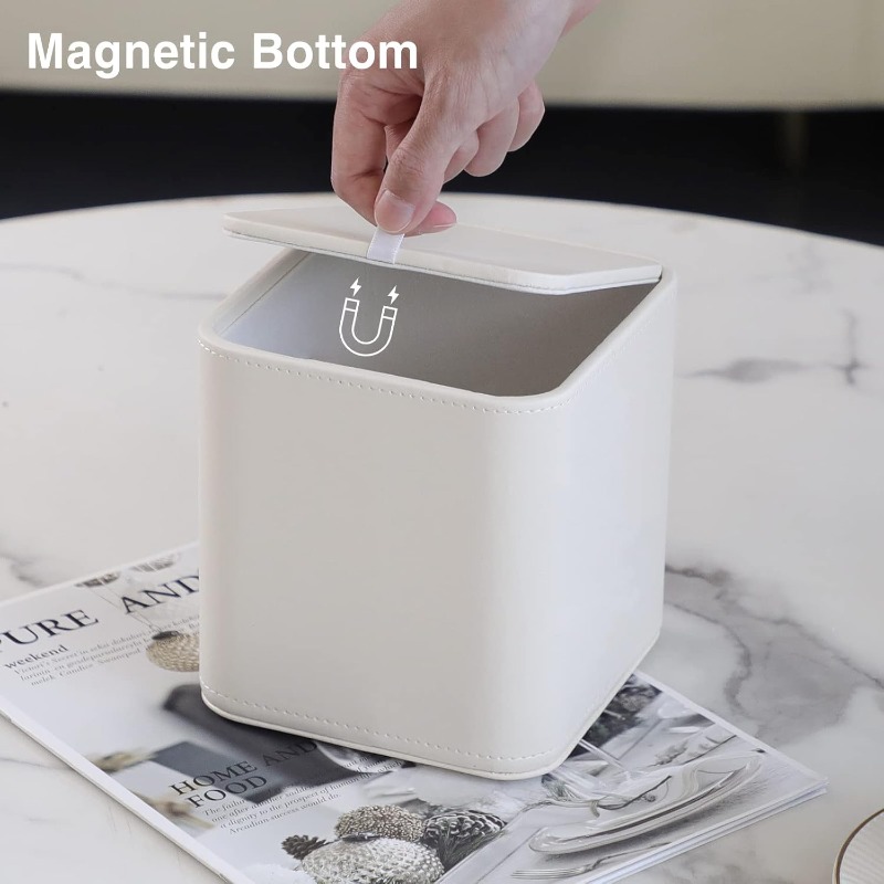   tissue box holder with magnetic closure - beige pu leather tissue case, rounded edges &  , secure magnetic lid for bathroom, living room, office - decorative & functional storage organizer, durable tissue dispenser (compatible with standard tissues) - elegant beige design,  , scratch-resistant, minimalist style for   decor, tissue box holder, facial tissue holder, tissue box cover Product details 2