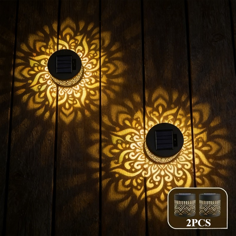 TEMU 1/2/3/4/6 pcs. Lampe de projection solaire à motif mandala, Lanterne solaire, IP44, Lumière LED d'extérieur, Éclairage décoratif pour jardin,