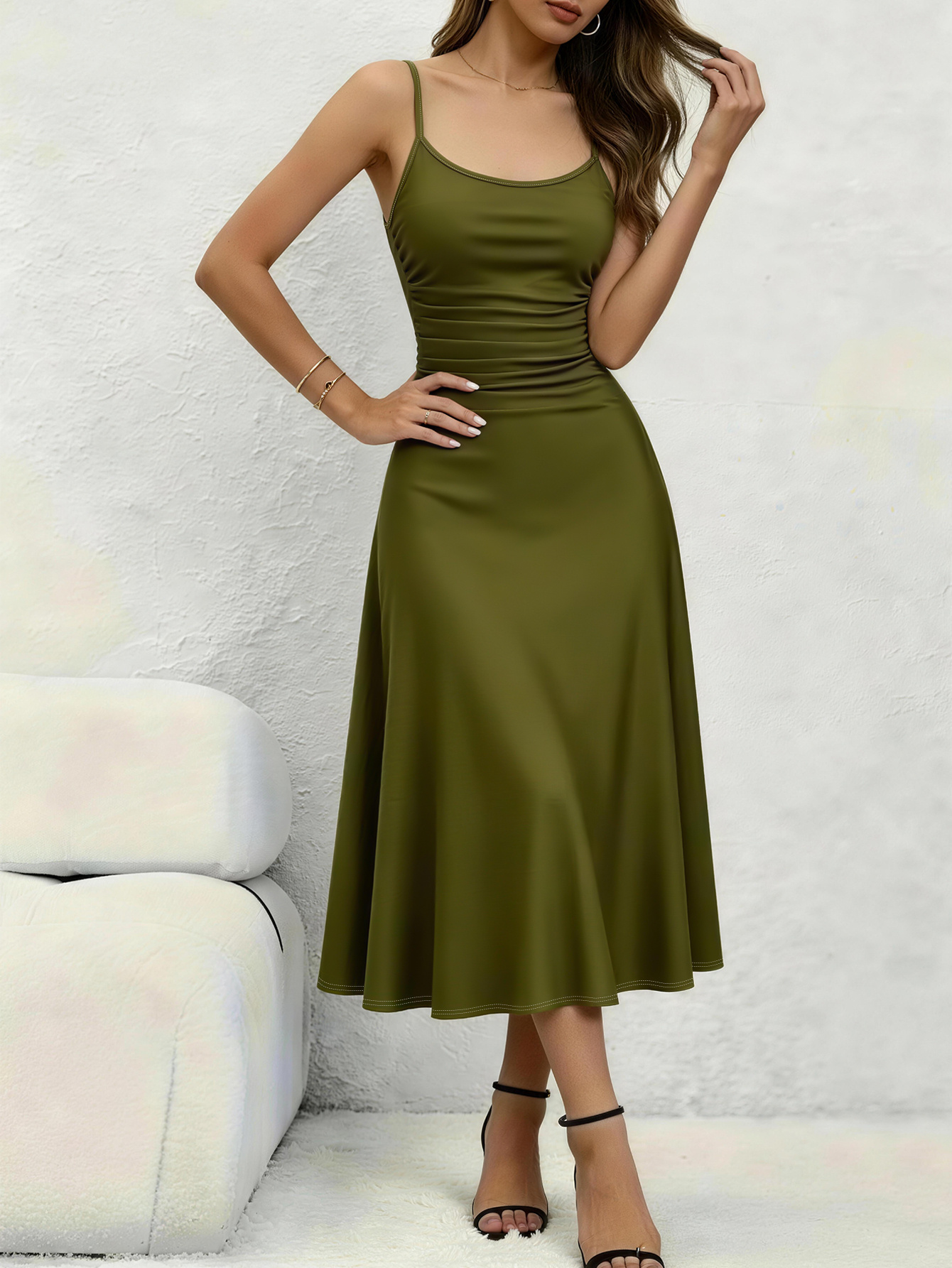 green satin dress sold on Temu United States