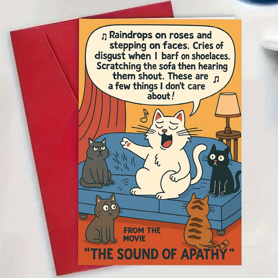 TEMU 1pcfunny Cat Card The Movie Of Apathy Perfect Gift For Cat Lovers Who Appreciate Humor And Quirky Moments In Everyday Lifeenvelope + Greeting
