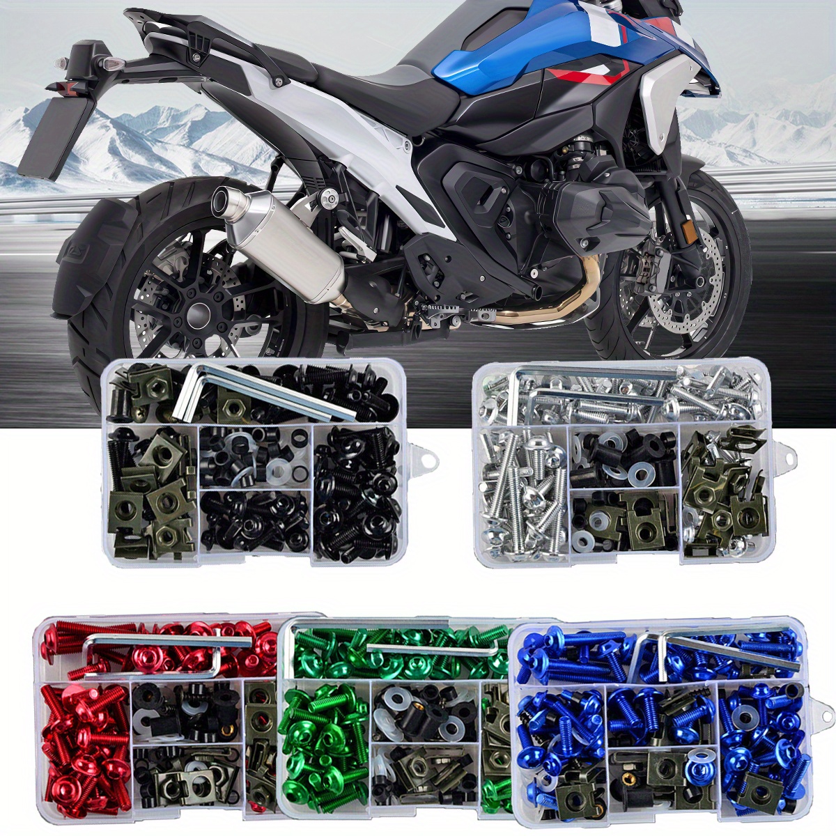177pcs Universal Motorcycle Modification Accessories Set, Windshield Cover  Kit with Colored Screws, M5 M6 Fairing Kit in Aluminum Alloy