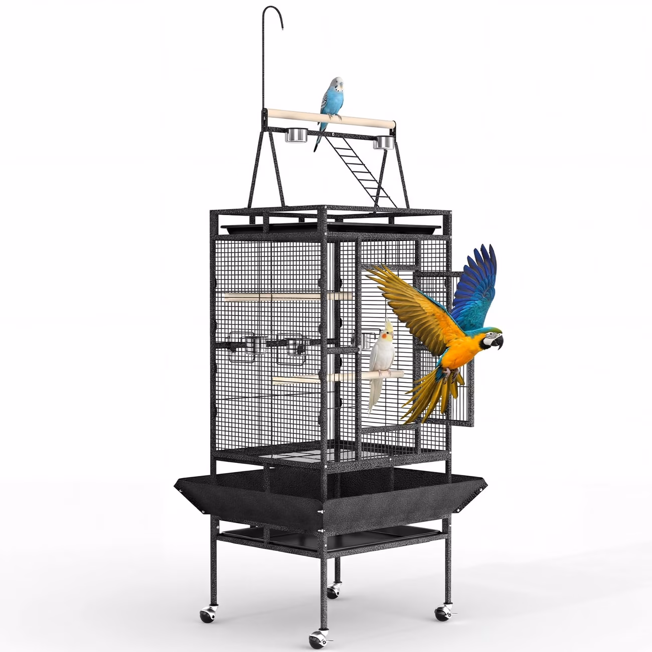 82" Rolling Bird Cage with Play Top And Rope Perch...