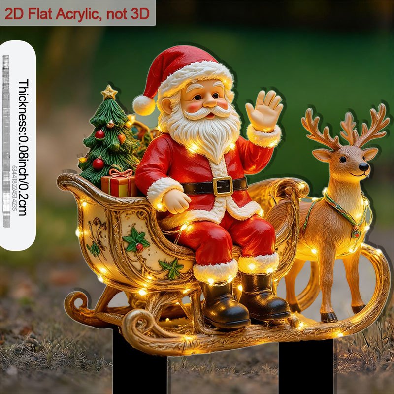TEMU 2d Flat, [2d Flat] 2d Flat, 1pc, Sleigh And Reindeer Ground Insert, Outdoor/christmas Lawn Decoration, Suitable For , For Flower Pots, Patios,