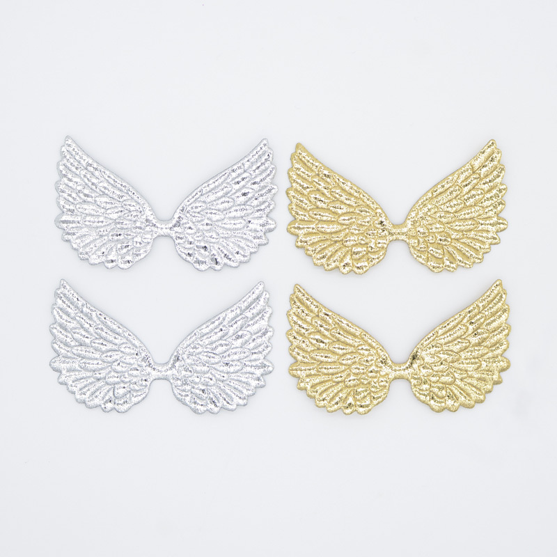 Image of 20pcs 7.5*4.3cm/2.95*1.69inch Double Sided Golden And Silvery Cloth Wing Appliques For Clothes Hat Sewing Patches Diy Crafts Bow Hairpin Decor Accessories