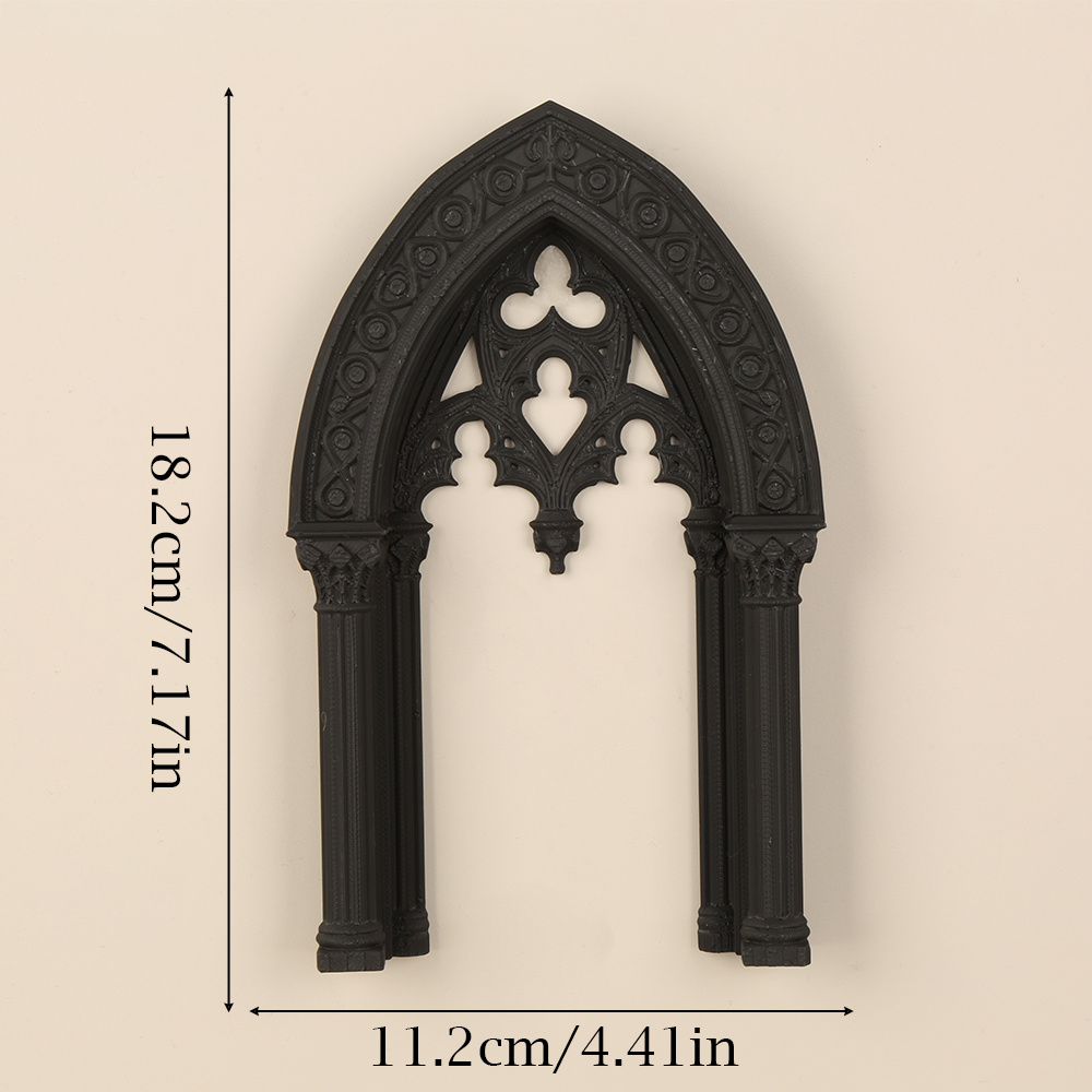 TEMU 1pc Gothic Retro Medieval Church Arch Wall Decor - Black Rococo Carved Plastic Panel Suitable For Home, Church, Office - Vintage Ornament With