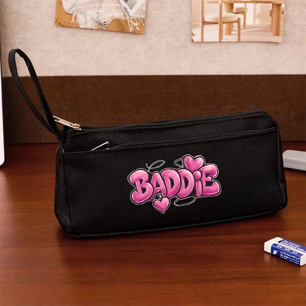 TEMU Astuccio portamatite con cerniera e organizzatore da scrivania BADDIE rosa con , 1 pezzo - Astuccio pieghevole stile universitario per ufficio,