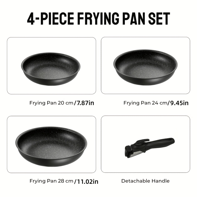 E-shop 3-teiliges Kochtopf-Set Antihaft-Pfanne mit abnehmbarem Griff, Induktionsgeeignet, Antihaft-Pfannen-Set, Mehrfach-Ofen-Kompatibilität,