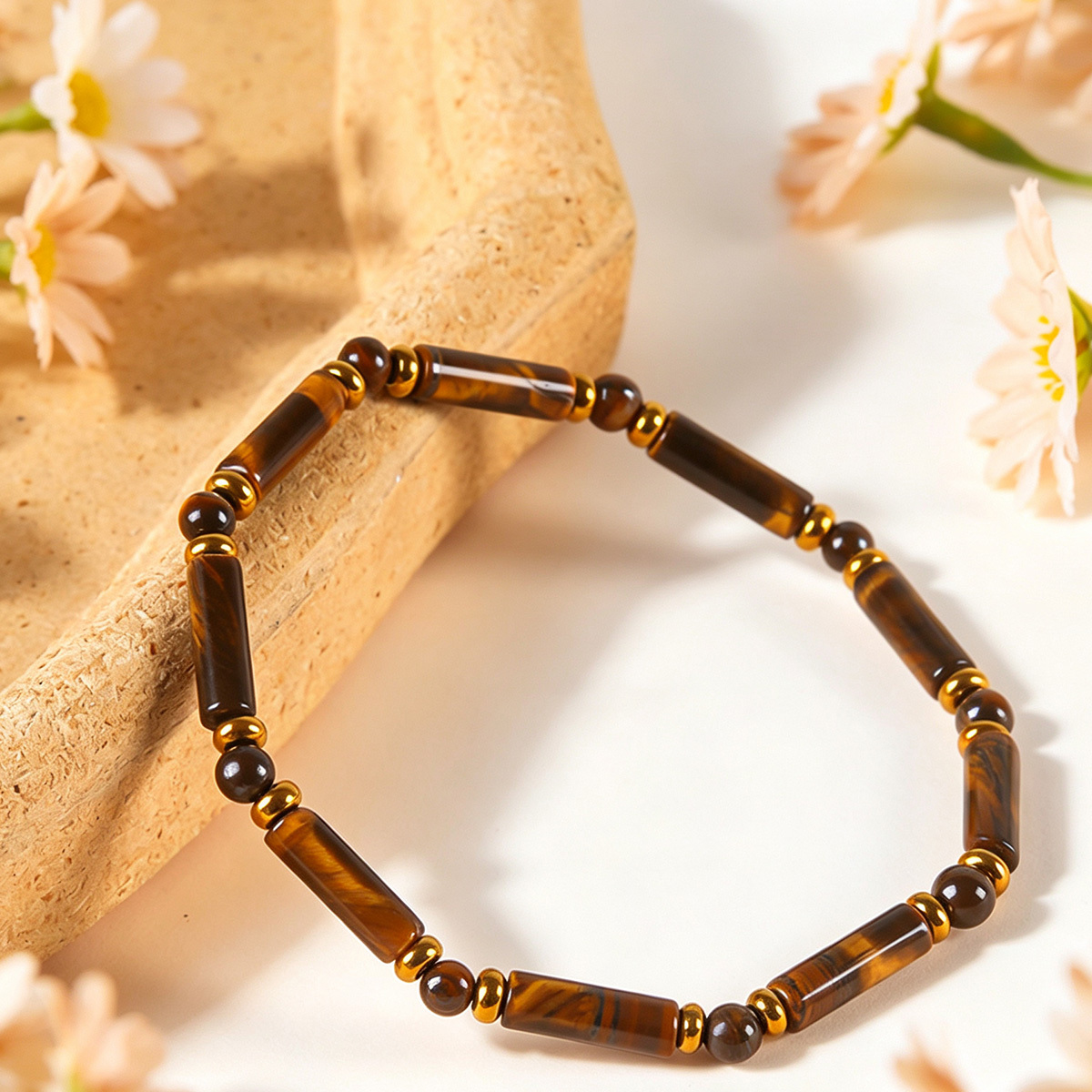 Natural Tiger's Eye Tube Bead Bracelet, Bohemian Gift for All