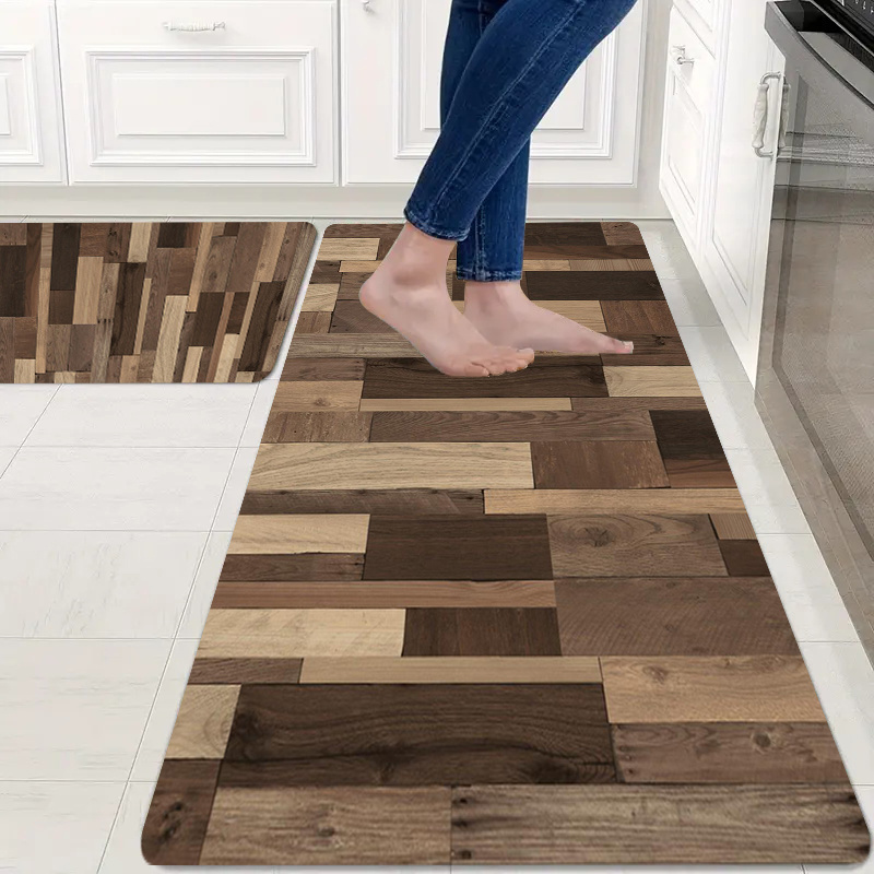 TEMU 1pc Simple Wood Pattern Large Floor Mat, Suitable For Kitchen Floor Mats, Bathroom Floor Mats, Living Room Floor Mats, Bedroom Floor Mats,