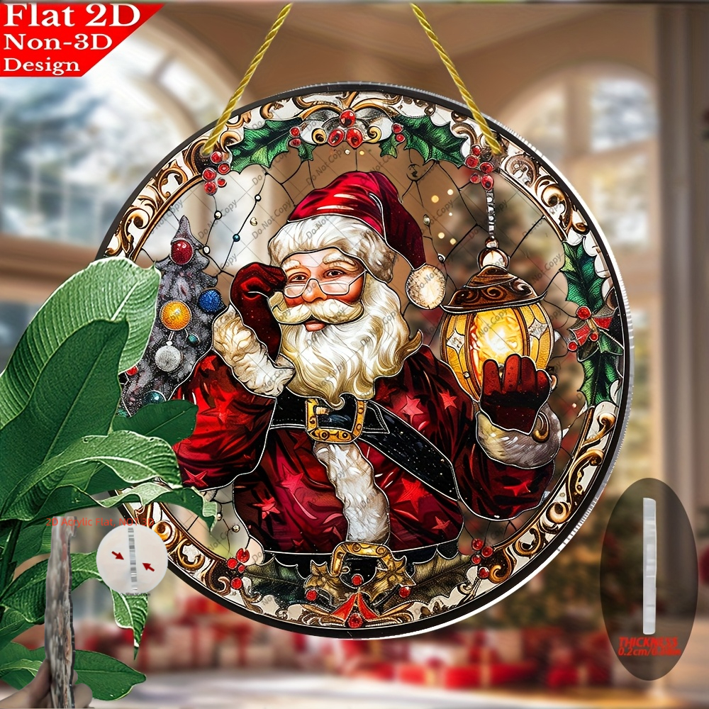TEMU 2d Flat - 2d Plane, 2d Plane Printed Santa Claus Fashion Glasses, Durable Acrylic Wall Decorations, Holiday Designs, Suitable For Bedrooms, ,