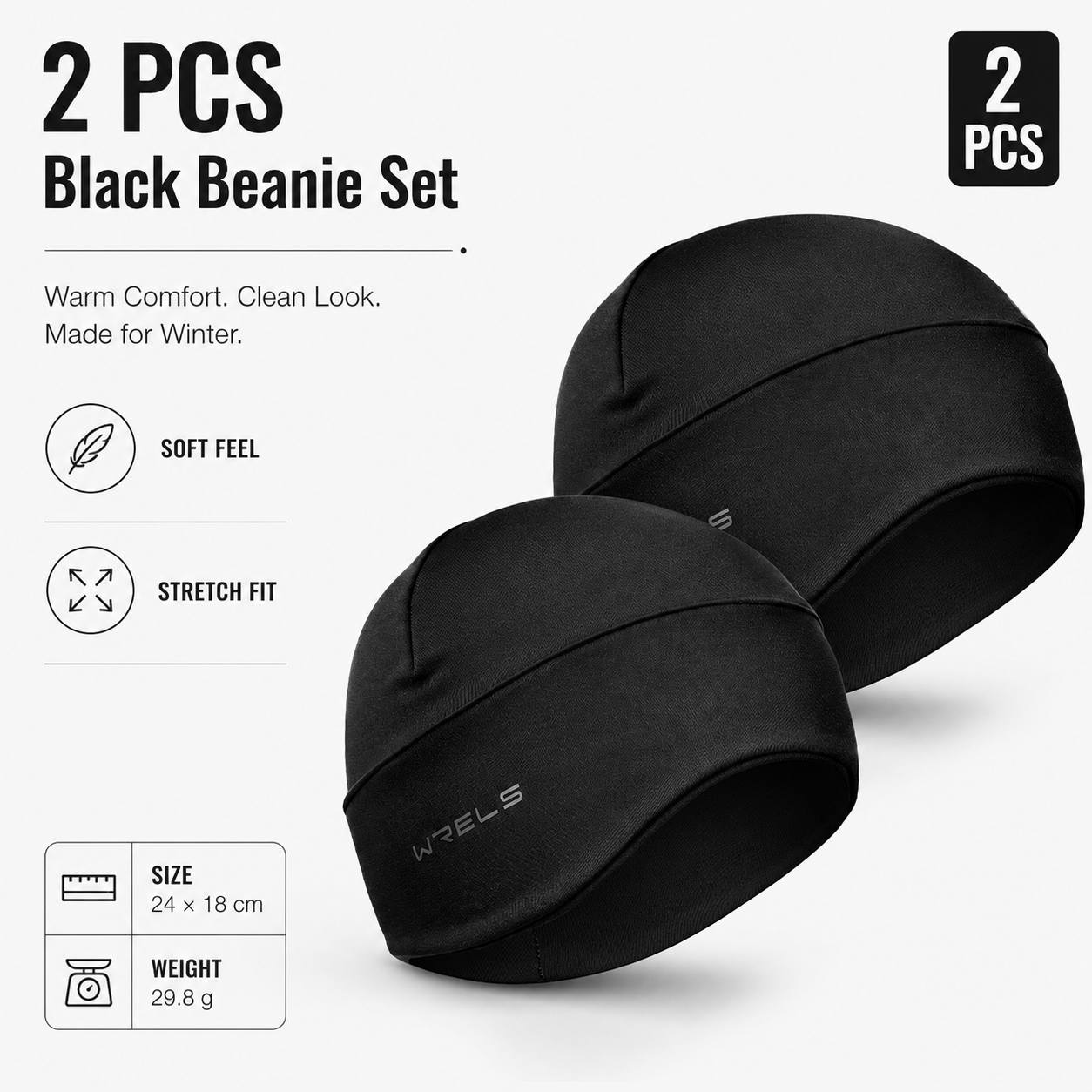 TEMU Wrels 2pcs Winter Thermal Beanie Hat For Men Women, Knit Beanie, Lightweight Windproof Ear Cover Cap, Warm Thin Fleece Hat Suitable For Running