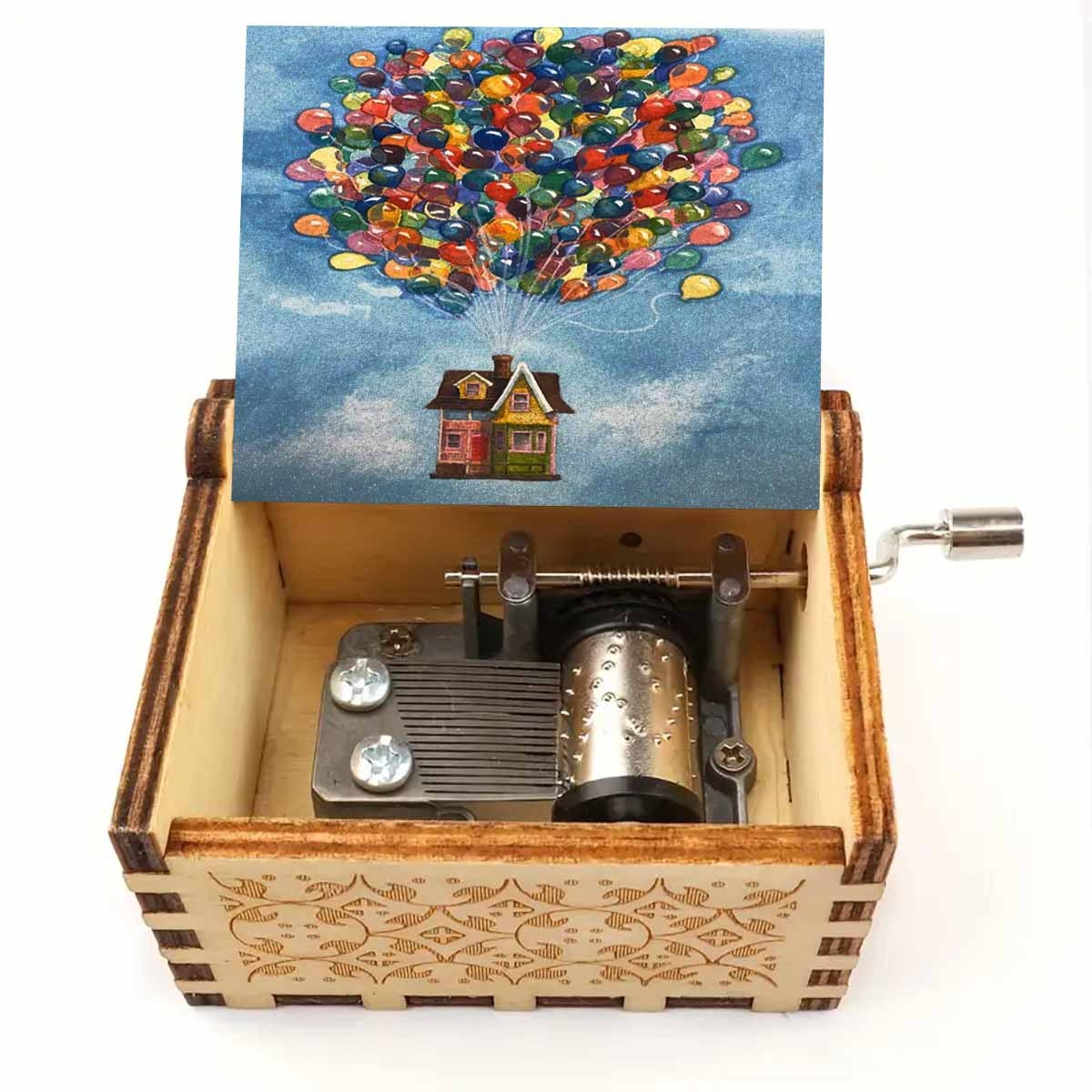 деревянная музыкальная шкатулка воздушный шар из дома на крыше, выбранный высококачественный материал, изобретательность для создания мечтательного звука, используйте музыку, чтобы рассказывать  , подарите родственникам, друзьям и одноклассникам изысканные подарки на дни рождения, праздники и юбилеи Детали 5
