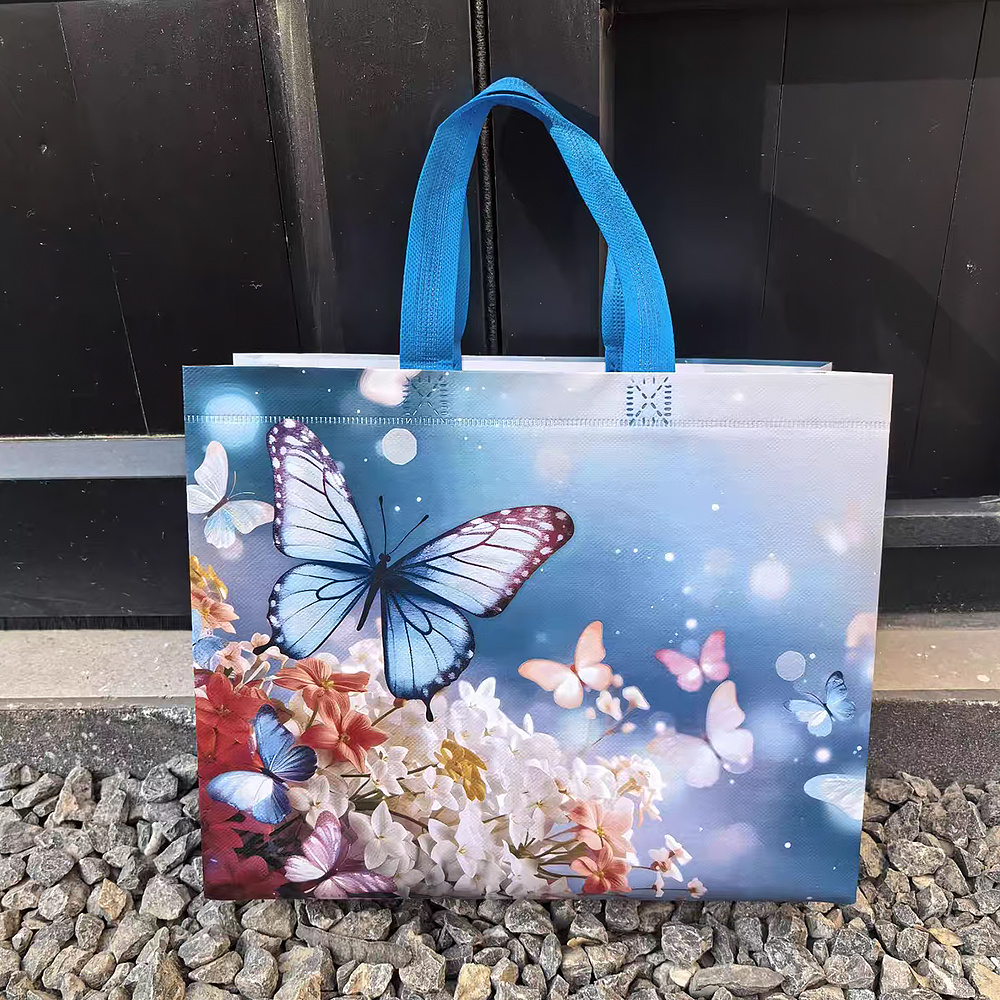 TEMU Set da 5 borse tote colorate in tessuto non tessuto con stampa a , adatte per confezioni regalo, grandi borse per riutilizzabili con motivi a ,