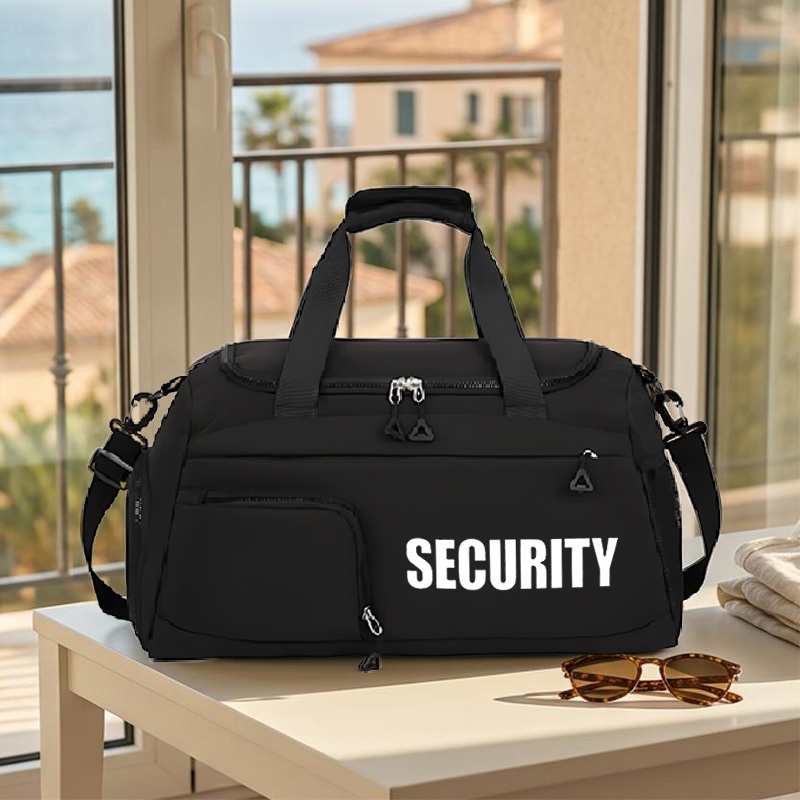 TEMU 1pc Security Printed Men's Tote Bag, Large Capacity Travel Bag, Fitness And Yoga Bag, Adjustable Shoulder Strap, Wet And Dry , Separate Shoe